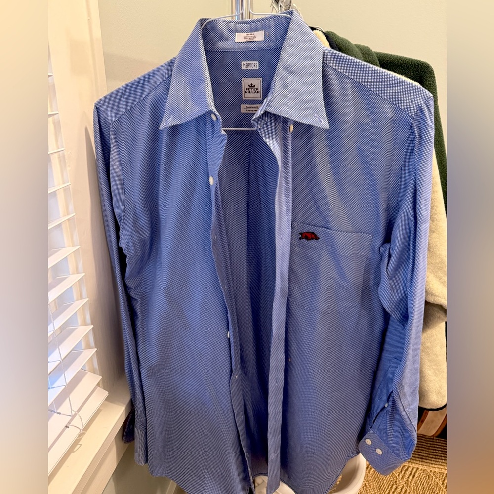 Long Sleeve Peter Millar Dress Shirt w Arkansas Logo